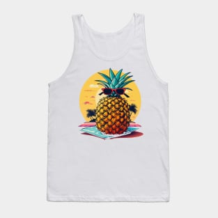 Simplistic pineapple wearing oversized sunglasses and chilling on a beach towel Tank Top